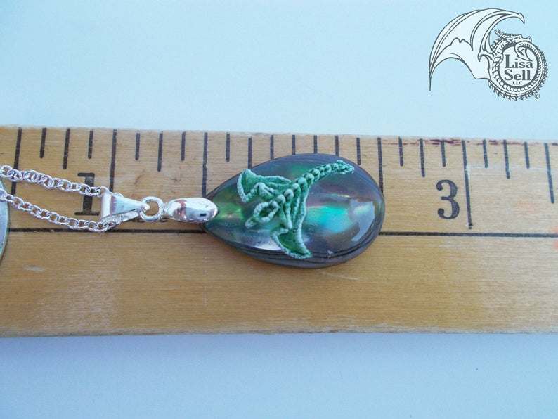 Green Dragon Pendant on Resin and Abalone Shell picture