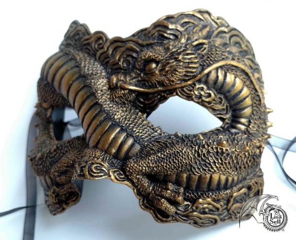 Asian Inspired Dragon Mask - Gold & Black picture