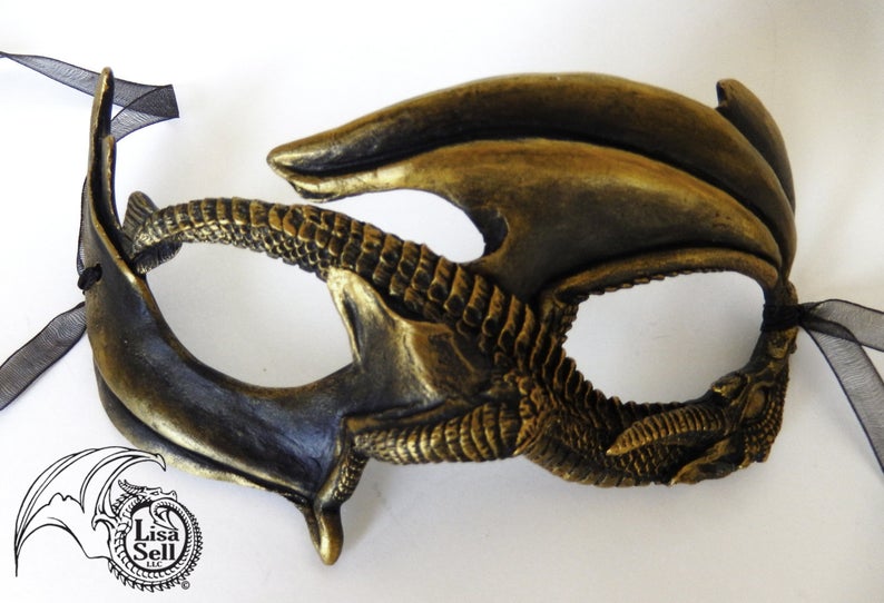 Small Dragon Mask - Metallic Gold & Black picture