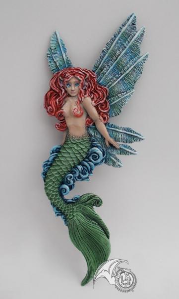 Resin Fairy Mermaid Wall Hanging Art - Red & Green