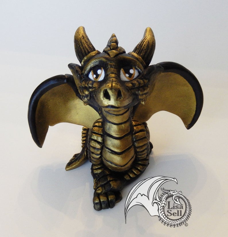 Black & Metallic Gold Junior - Baby Dragon Figure / Sculpture picture