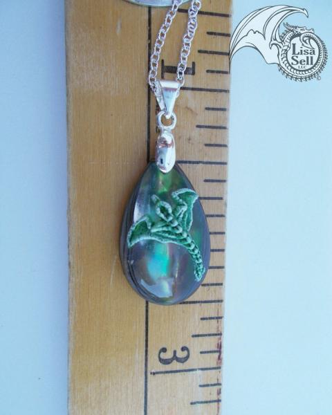Green Dragon Pendant on Resin and Abalone Shell