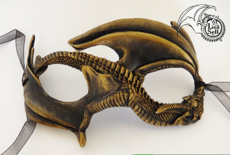 Small Dragon Mask - Metallic Gold & Black picture