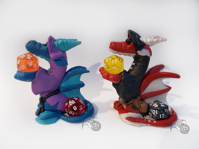 Cloaked Dice Dragon Figure  - Custom Sculpture - Made to Order!