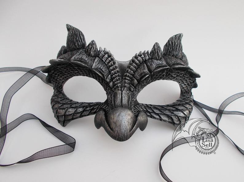 Dragon Face Mask - Metallic Silver and Black