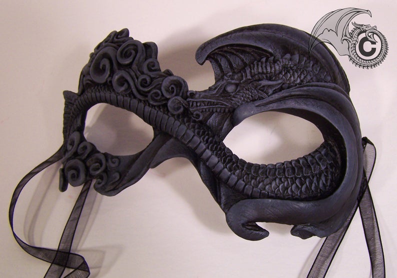 Fire Dragon Mask - Grey & Black picture