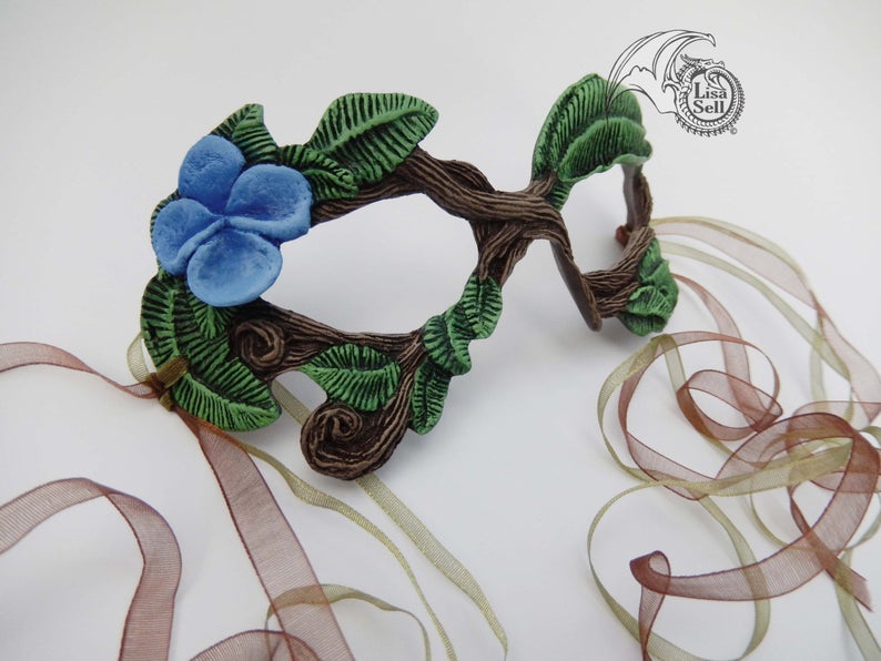 Twig Mask - Blue Flower