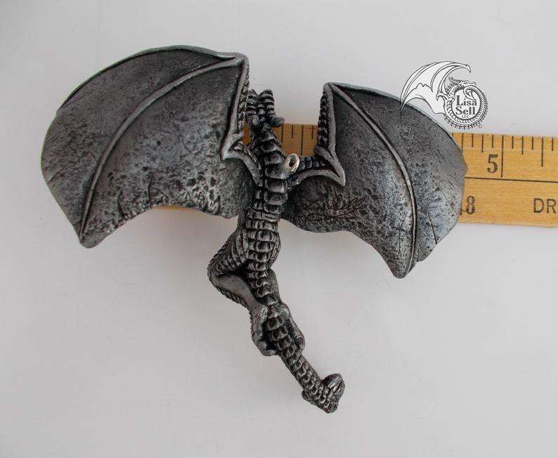 Metallic Silver & Black Banking Dragon Ornament picture