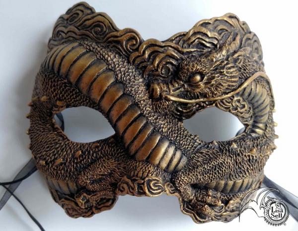 Asian Inspired Dragon Mask - Gold & Black