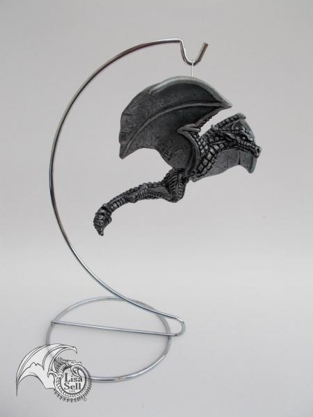 Metallic Silver & Black Banking Dragon Ornament