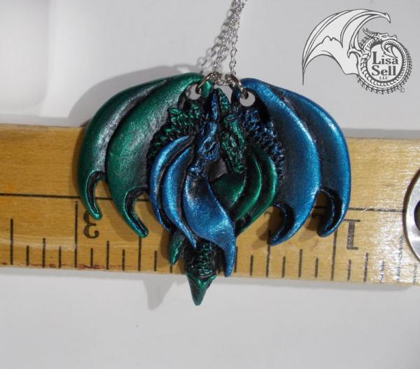 Resin Double Dragon Pendant - Metallic Green & Metallic Blue picture