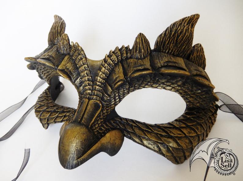 Dragon Face Mask - Metallic Gold and Black picture