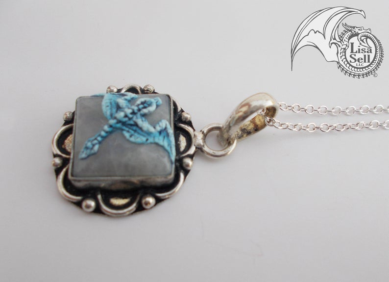 Light Blue Dragon on Moonstone Pendant picture