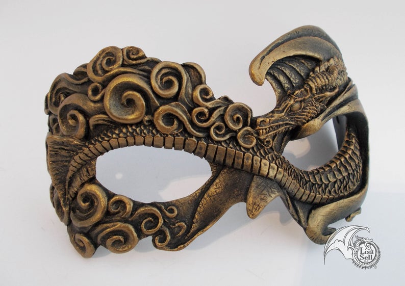 Fire Dragon Mask - Metallic Gold & Black picture