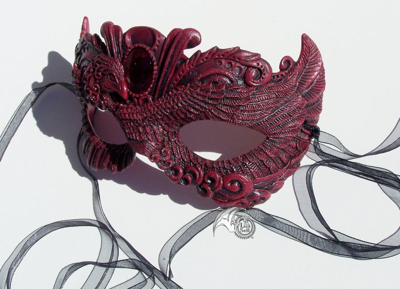 Victorian Phoenix Mask - Dark Maroon picture