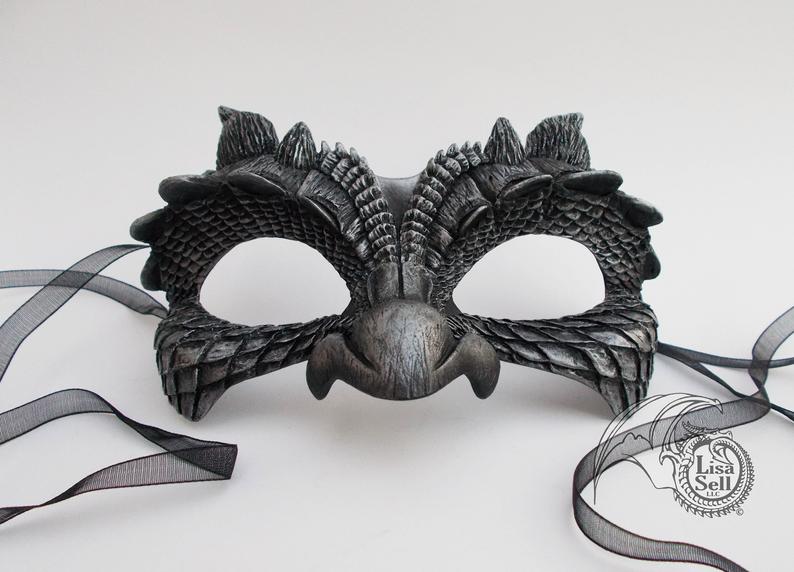 Dragon Face Mask - Metallic Silver and Black picture