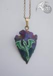 Green Dragon Pendant on Man Made Multi Colored Arrowhead