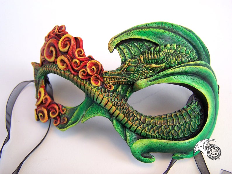 Fire Dragon Mask - Full Color / Green Dragon picture