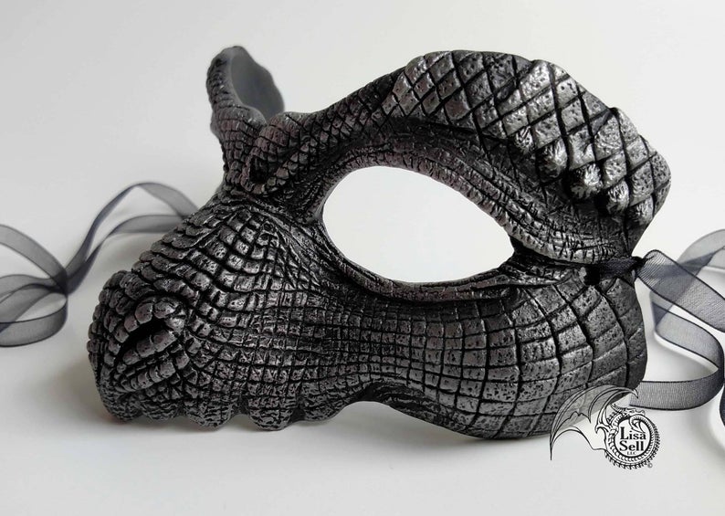 Metallic Silver and Black Reptile Mask picture