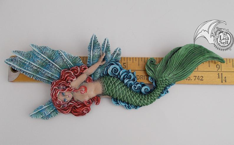 Resin Fairy Mermaid Wall Hanging Art - Red & Green picture