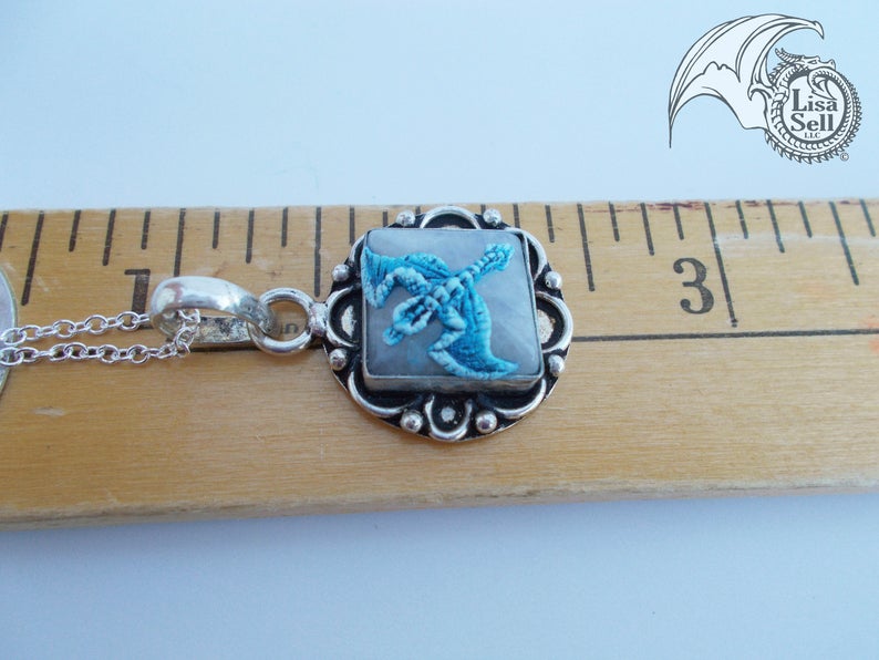 Light Blue Dragon on Moonstone Pendant picture