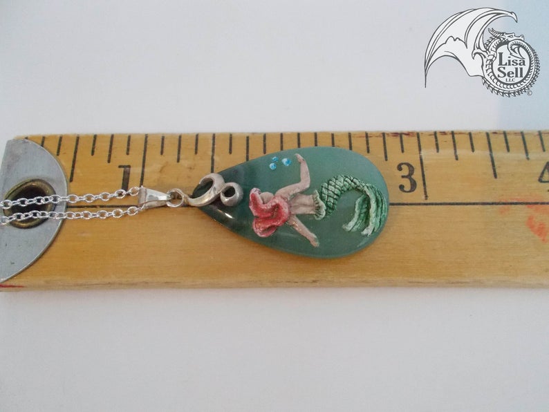 Mermaid on Dyed Green Agate Pendant picture