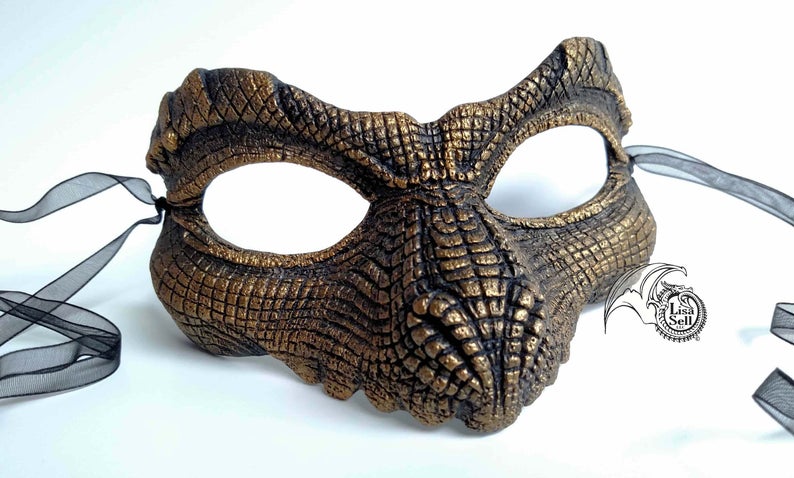 Reptile Mask - Metallic Gold & Black