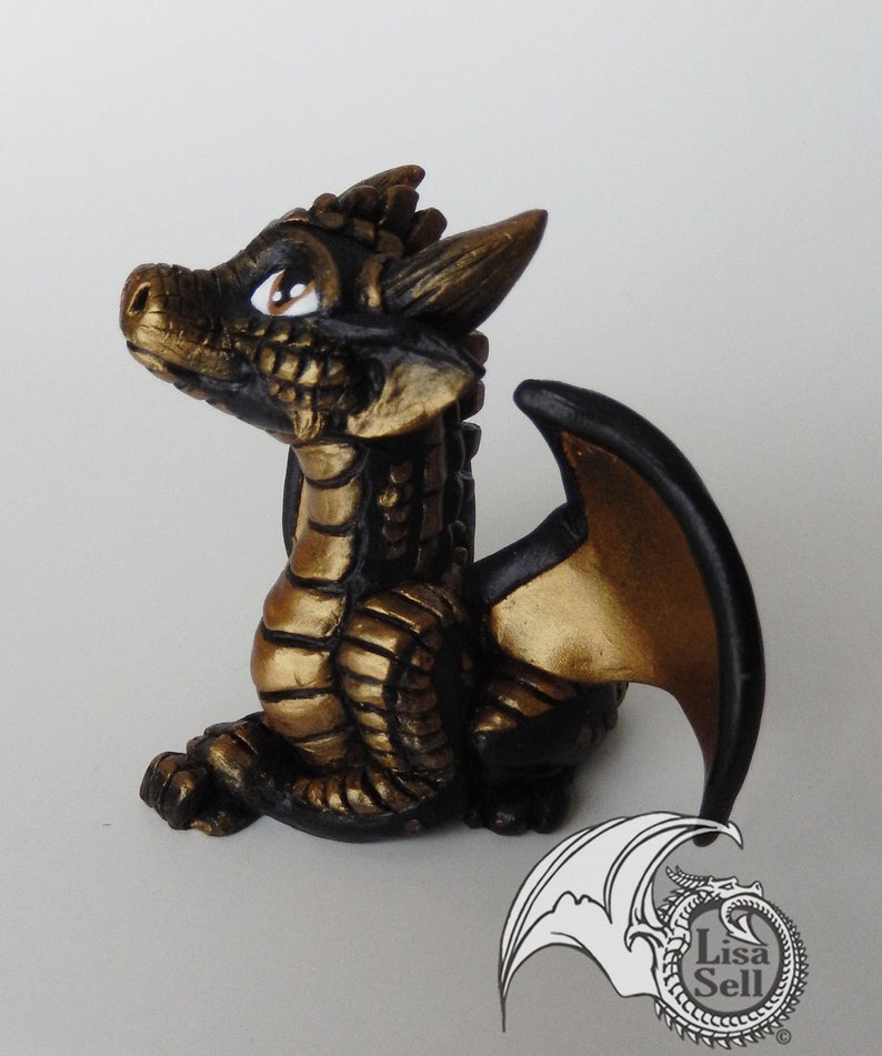 Black & Metallic Gold Junior - Baby Dragon Figure / Sculpture picture