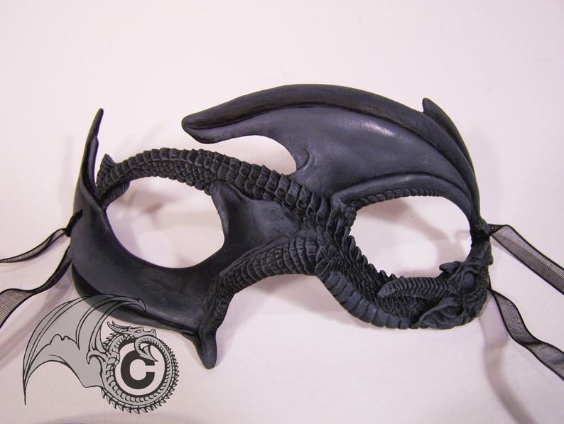Small Dragon Mask - Grey & Black