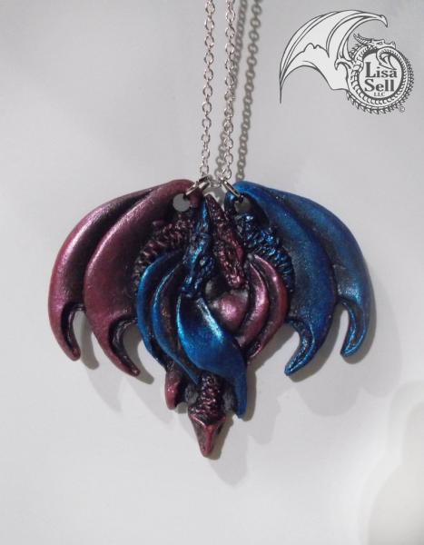 Resin Double Dragon Pendant - Metallic Pink & Metallic Blue