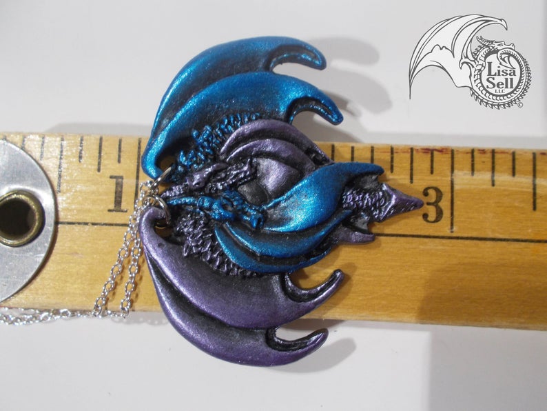 Resin Double Dragon Pendant - Metallic Blue & Metallic Purple picture