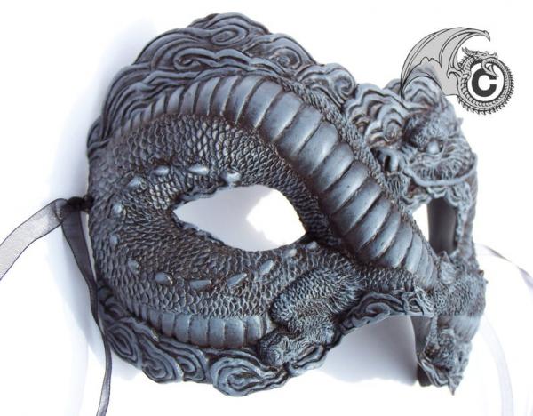 Asian Inspired Dragon Mask - Grey & Black picture