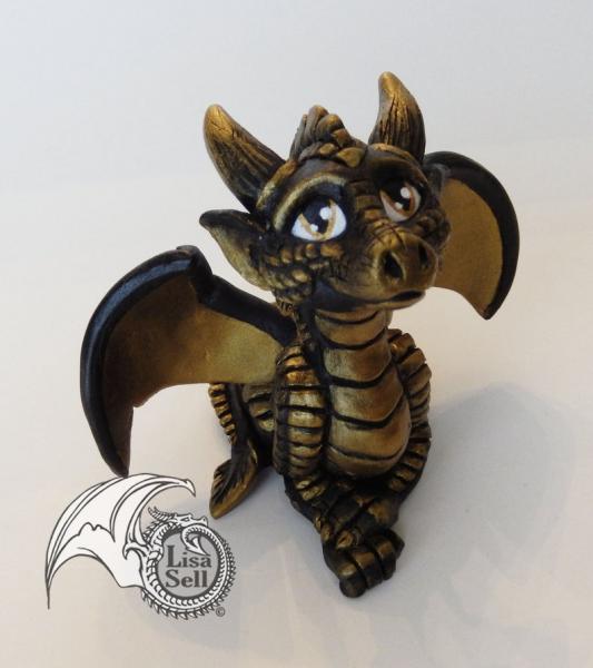 Black & Metallic Gold Junior - Baby Dragon Figure / Sculpture