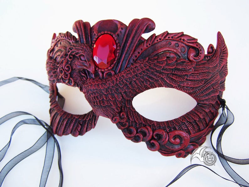 Victorian Phoenix Mask - Dark Maroon picture