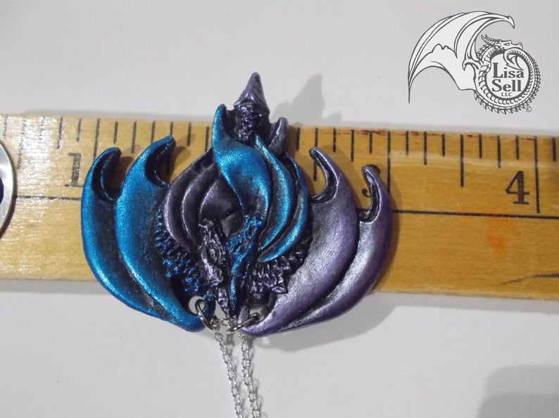 Resin Double Dragon Pendant - Metallic Blue & Metallic Purple picture