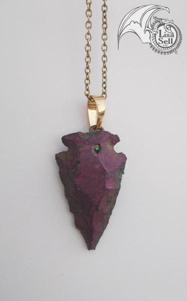 Green Dragon Pendant on Man Made Multi Colored Arrowhead picture