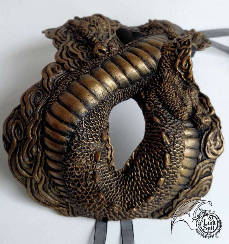 Asian Inspired Dragon Mask - Gold & Black picture