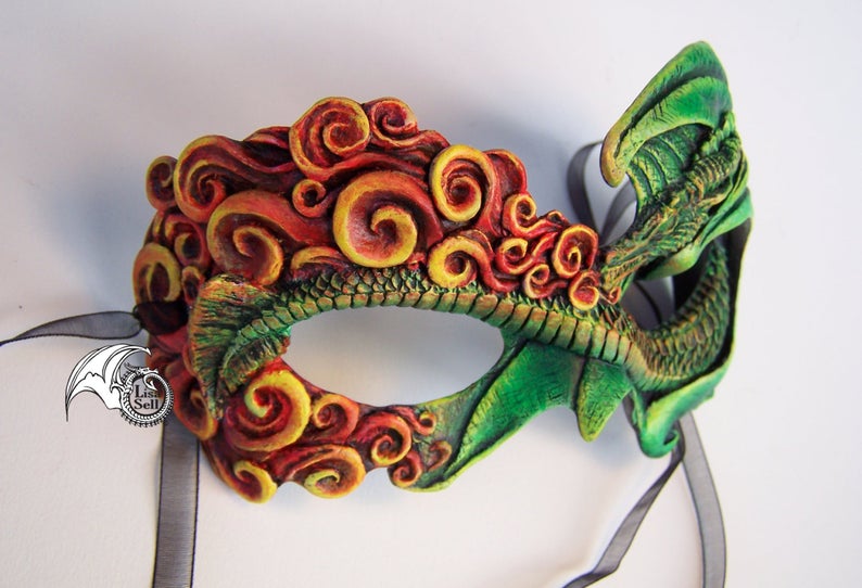 Fire Dragon Mask - Full Color / Green Dragon picture