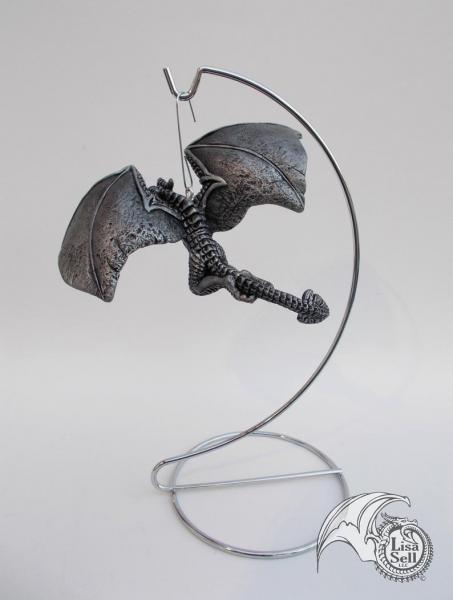 Metallic Silver & Black Banking Dragon Ornament picture