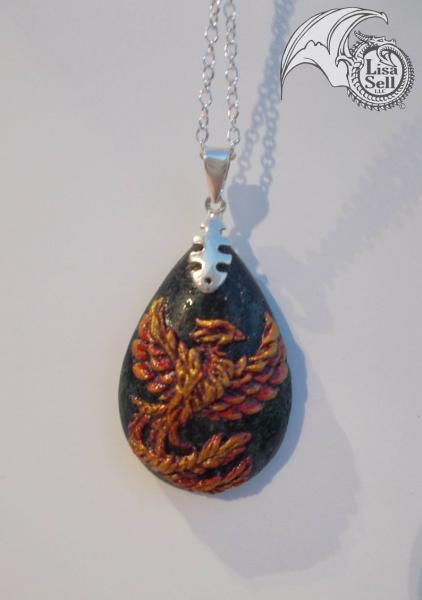 Phoenix on a Different Greens colored Stone Pendant