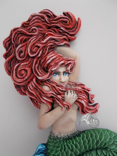 Resin Mermaid Wall Hanging Art - Red & Green picture