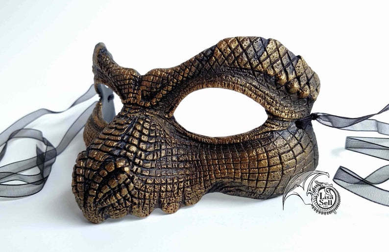 Reptile Mask - Metallic Gold & Black picture