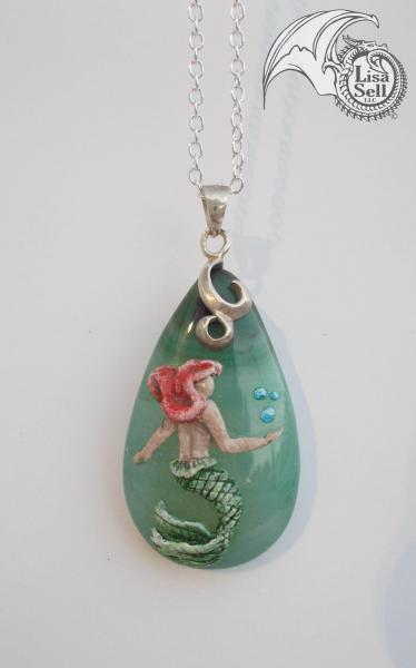 Mermaid on Dyed Green Agate Pendant picture