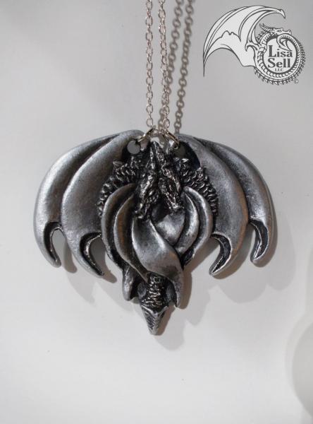 Resin Double Dragon Pendant - Metallic Silver