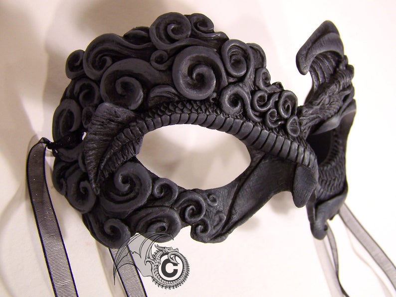 Fire Dragon Mask - Grey & Black picture