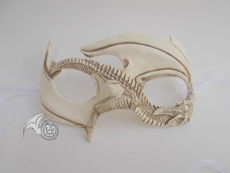 Small Dragon Mask - Off White / Antique White