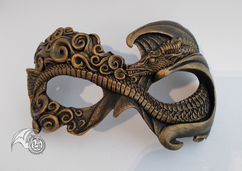 Fire Dragon Mask - Metallic Gold & Black