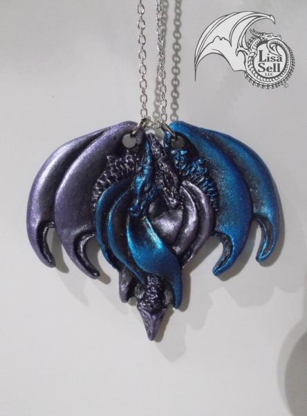 Resin Double Dragon Pendant - Metallic Blue & Metallic Purple picture