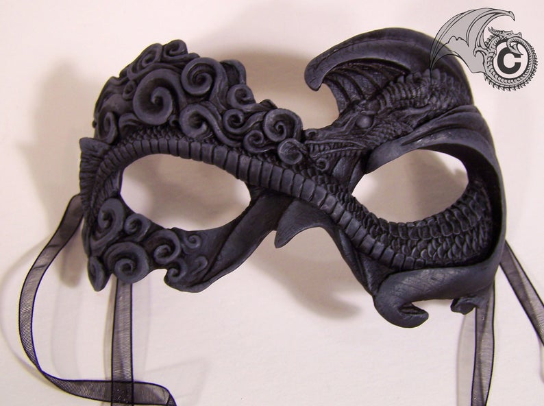 Fire Dragon Mask - Grey & Black