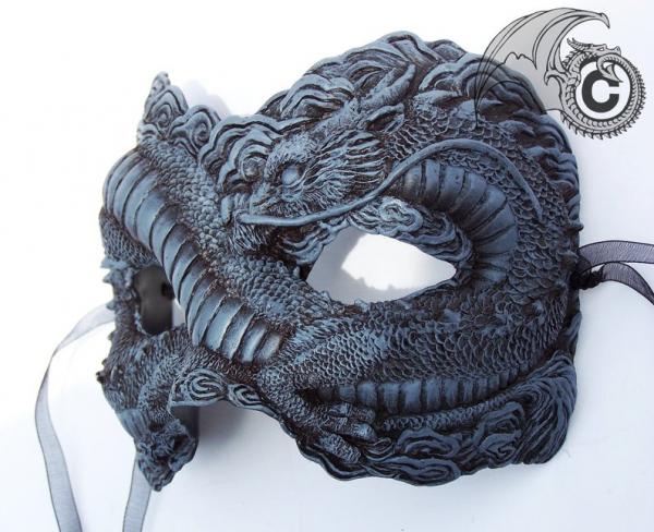 Asian Inspired Dragon Mask - Grey & Black picture